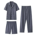 thumbnail image 1 of COSFO Button Down Mens Pjs Sets Ribbed Cotton Short Sleeve Collared Nightclothes Loose Fit Shorts with Pocket Soft 3 Piece Sleepwear for Men, 1 of 4