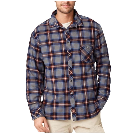 COSFO Button Down Shirt Men Plaid Fleece Collared Shirts Casual with Pocket Loose Fit Winter Mens Tops Long Sleeve