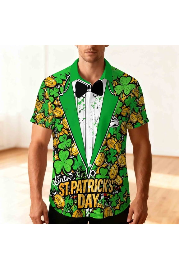 Button Down Shirt Men St Patricks Day Short Sleeve Funny Tops Graphic Loose Fit Collared Mens Shirts