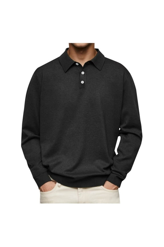Button Tee Shirts Mens Casual Long Sleeve Collared Tops Regular Pullover Polo T-Shirts
