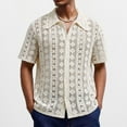 thumbnail image 1 of COSFO Button Up Shirt Men Short Sleeve Jacquard Knit Tops Collared Loose Fit Cut Out Mens Shirts, 1 of 6