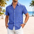 thumbnail image 1 of COSFO Button Up Short Sleeve Shirts for Men Striped Casual Summer Shirt Beach Collared Vacation Classic Fit Men's Shirts L, 1 of 5
