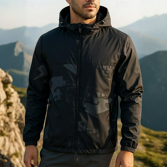 COSFO Camouflage Jacket for Men Lightweight Casual Zip Up Hooded Windbreaker Hiking Long Sleeve Slim Fit Outdoor Coats for Men