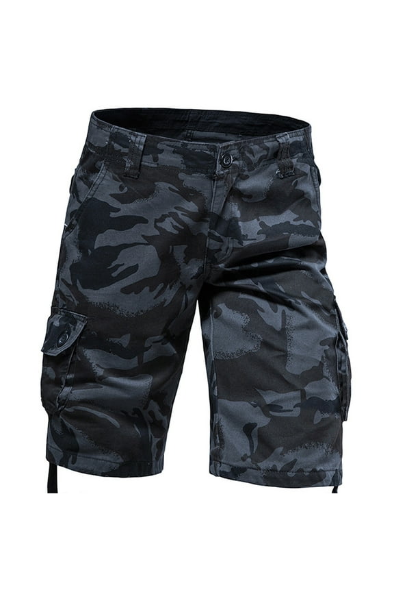 Camouflage Mens Shorts Cargo Comfort Waist Black Casual Shorts Work Loose with Multi-Pocket Shorts