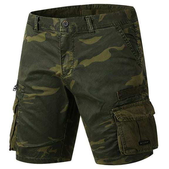 COSFO Cargo Men's Shorts Camouflage Green Comfort Waist Casual Shorts Work with Multi-Pocket Loose Shorts