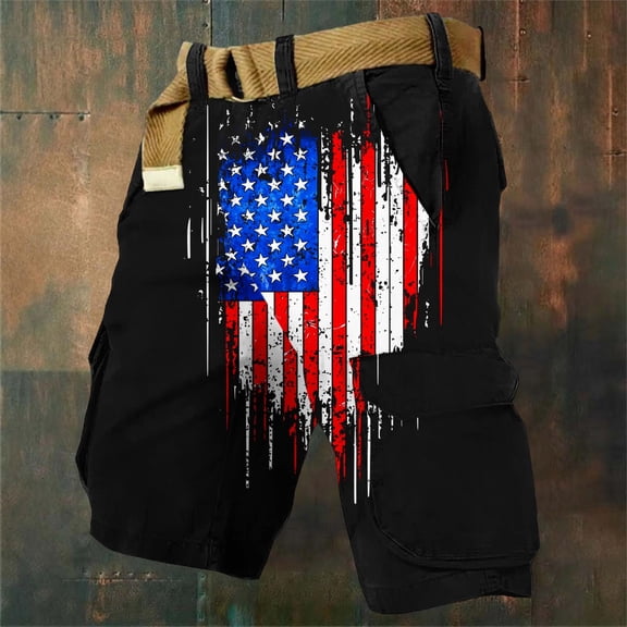 COSFO Cargo Shorts Men Patriotic Tactical Independence Day Shorts Work with Pockets Relaxed Fit Shorts