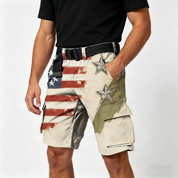 COSFO Cargo Shorts for Men Relaxed Fit Work Patriotic Independence Day Shorts with Pockets Tactical Shorts
