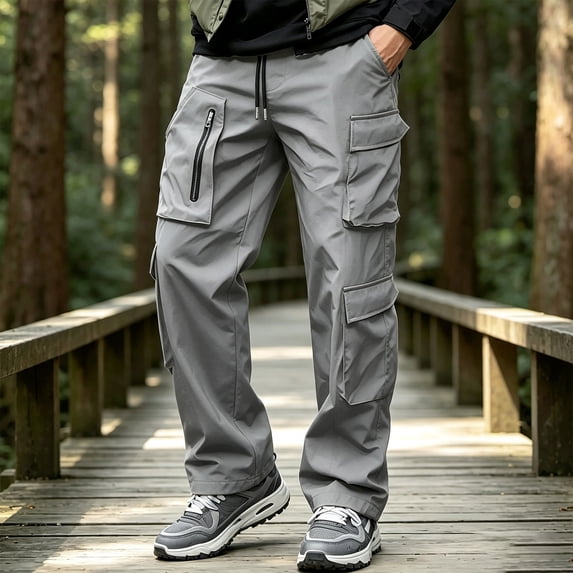COSFO Cargo Work Pants for Men 6 Pockets Tactical Waterproof Hiking Pants Straight Leg Drawstring Relaxed Fit Solid Mens Pants Casual