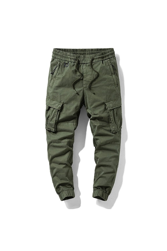 Carpenter Tactical Pants Men Taper Green Full Workwear Solid Elastic Waist Drawstring Mens Pants Casual