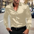 thumbnail image 1 of COSFO Casual Button Down Shirt Men Solid Satin Long Sleeve Tops Loose Collared Shirts, 1 of 9