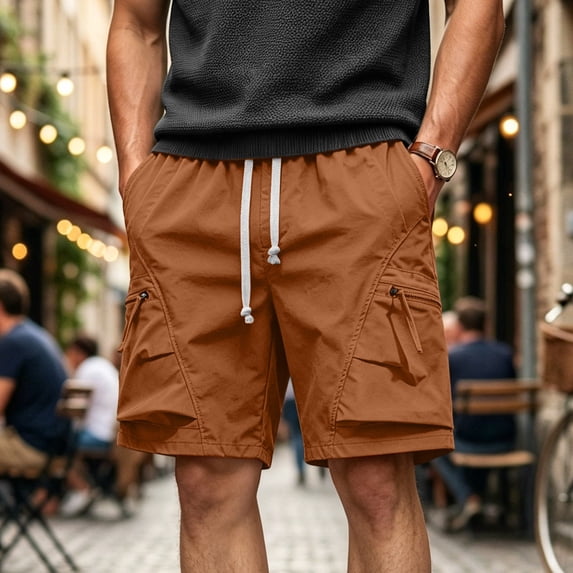 COSFO Casual Cargo Shorts for Men Solid Work Shorts Solid Relaxed Fit with Pockets Drawstring Elastic Waist Shorts
