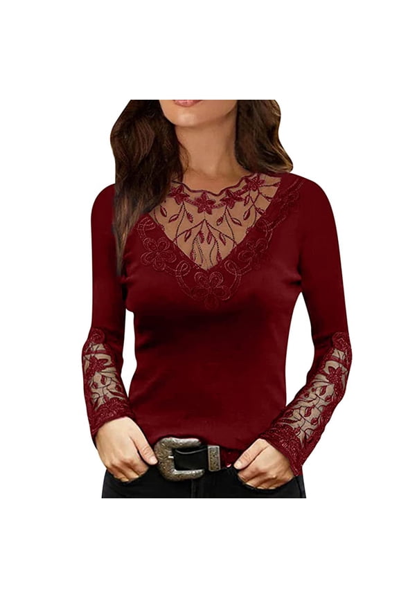 Casual Cute Shirts for Women Long Sleeve High Neck Red Top Solid Cut Out T-Shirts Women's Tops