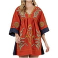 thumbnail image 1 of COSFO Casual Dresses for Women Orange Boho V-Neck 3/4 Sleeve Mini Dresses Flowy A-Line Dresses, 1 of 2