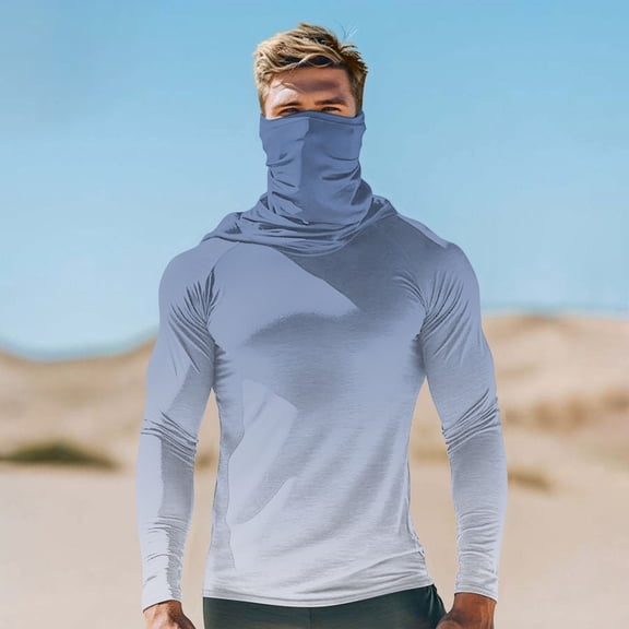COSFO Casual Hoodies for Men Gradient Sunscreen Long Sleeve Tops Breathable Loose Fit with Mask Hooded Pullover Men Shirts