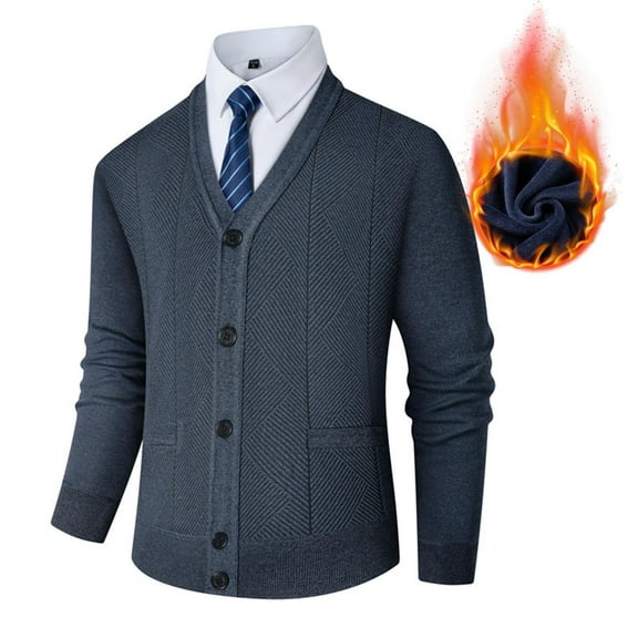 COSFO Casual Jacket for Men Fleece Green Knitted Sweater Jacket V Neck Slim Fit Long Sleeve Button Down with Pockets Mens Winter Coats