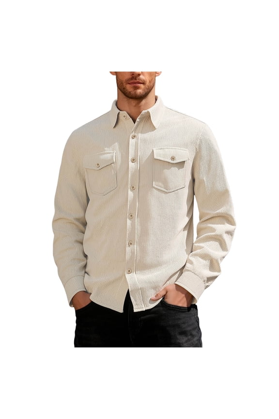 Casual Jackets for Men Winter Yellow Work Corduroy Shacket Long Sleeve Thick Button Down Collar Mens Coats