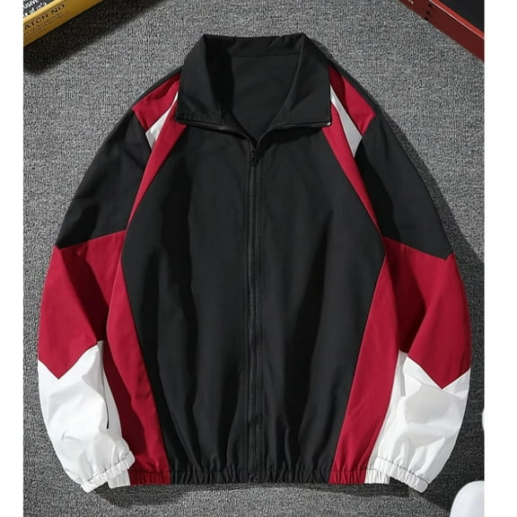 COSFO Casual Men Bomber Jacket Zip Up Lightweight Red Windbreaker Stand Colla Long Sleeve with Pockets Loose Fit Men's Winter Coats