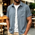 thumbnail image 1 of COSFO Casual Men Button Down Shirt Short Sleeve Summer Work Shirt Relaxed Fit Collared with Pocket Solid Tops, 1 of 7