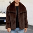 thumbnail image 1 of COSFO Casual Men Jacket Brown Open Front Faux Fur Outwear Loose Fit Long Sleeve Lapel Collar Mens Winter Coats, 1 of 9