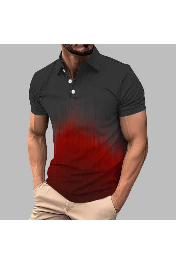 Casual Men Polo Shirts Short Sleeve Performance Gradient Graphic Tees Pullover Slim Fit Quick Dry Golf Collared Tops