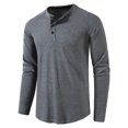 thumbnail image 1 of COSFO Casual Men Shirt Gray Henley Long Sleeve Solid Pullover Waffle Knit Button Men T Shirts, 1 of 1