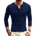thumbnail image 1 of COSFO Casual Men Shirts Blue Henley Long Sleeve Button Pullover Mens T-Shirts, 1 of 3