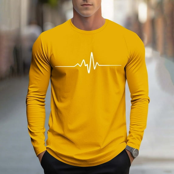 COSFO Casual Men Shirts Cotton Long Sleeve Graphic Tops Crew Neck Pullover Loose Workout Graphic Tees