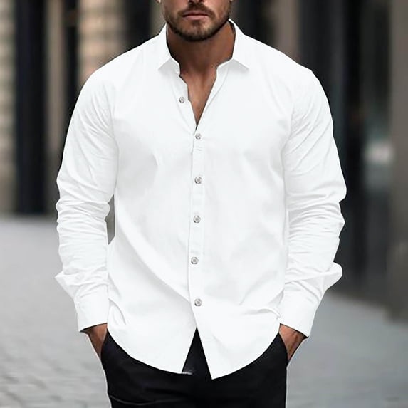 COSFO Casual Men Shirts Long Sleeve Collared Solid Tops Regular Button Down Shirts