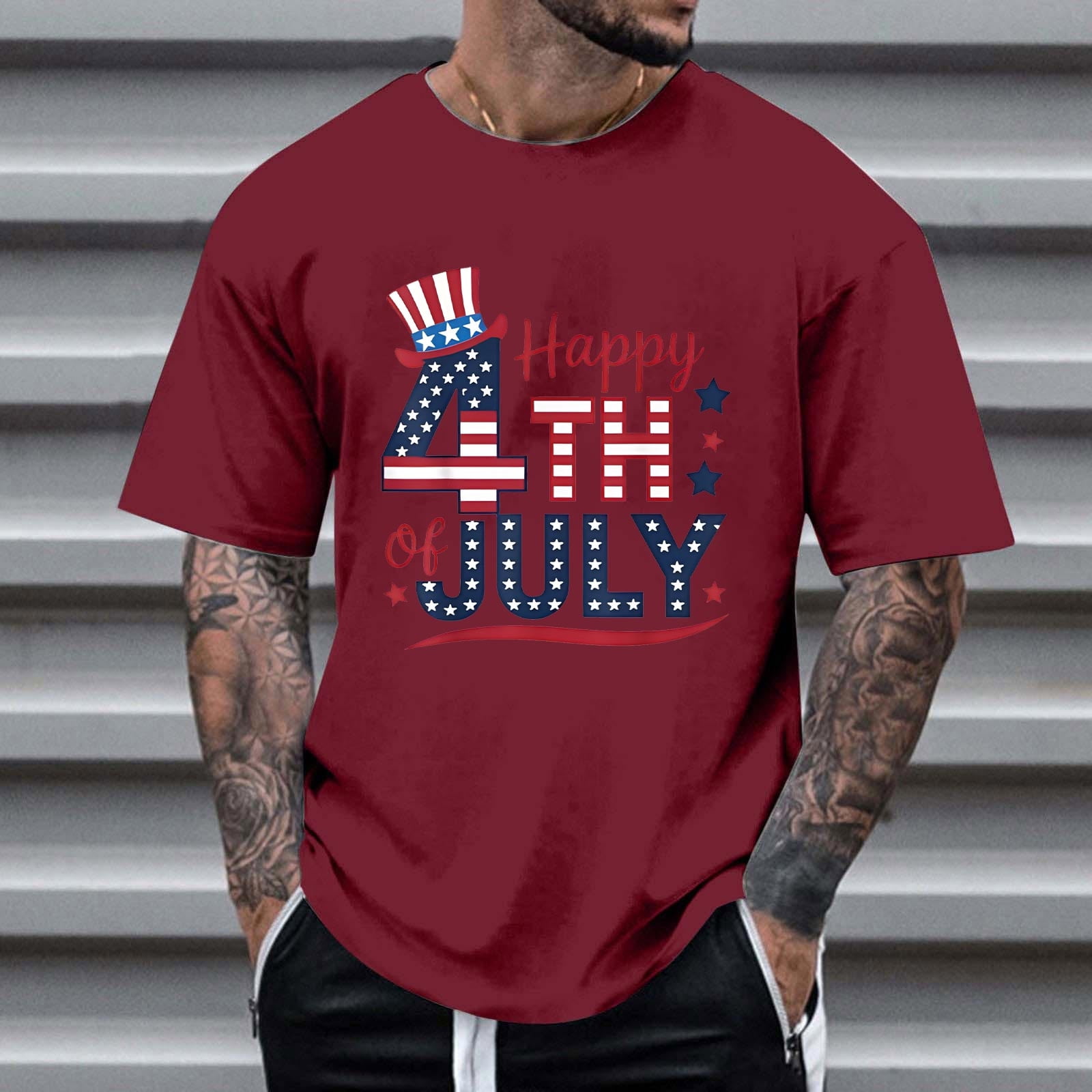 COSFO Casual Men T Shirts Independence Day Short Sleeve Crew Neck Tops ...