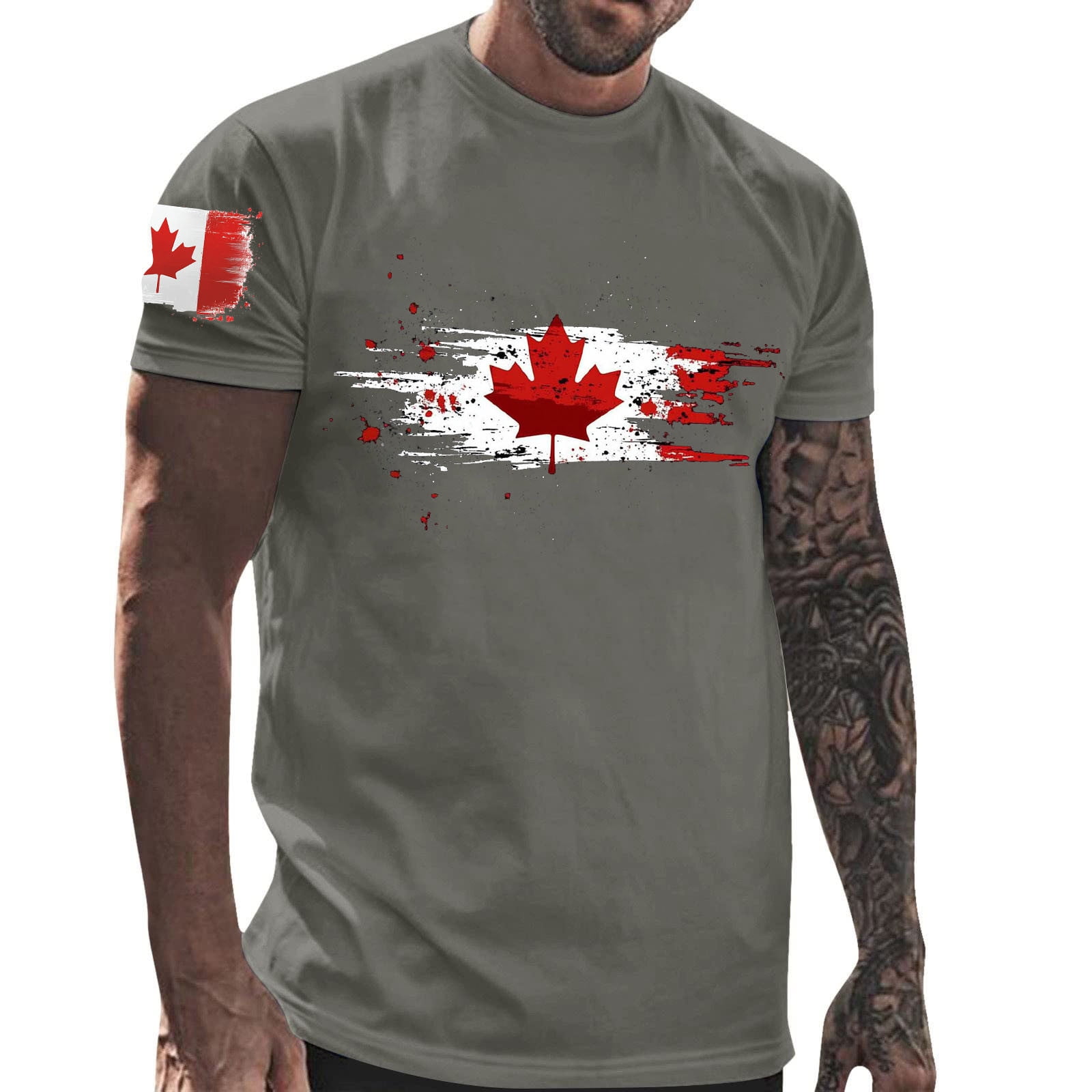 COSFO Casual Men T Shirts Short Sleeve Crew Neck Canadian Flag Tops ...