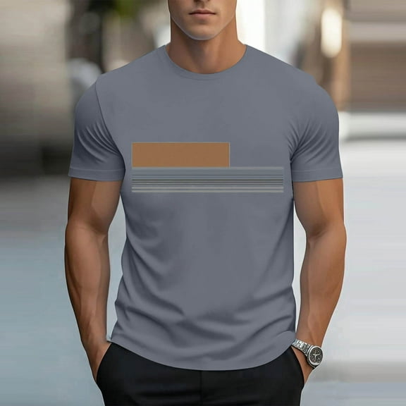 COSFO Casual Men T Shirts Short Sleeve Crew Neck Tops Loose Pullover Workout Striped Mens Graphic Tees