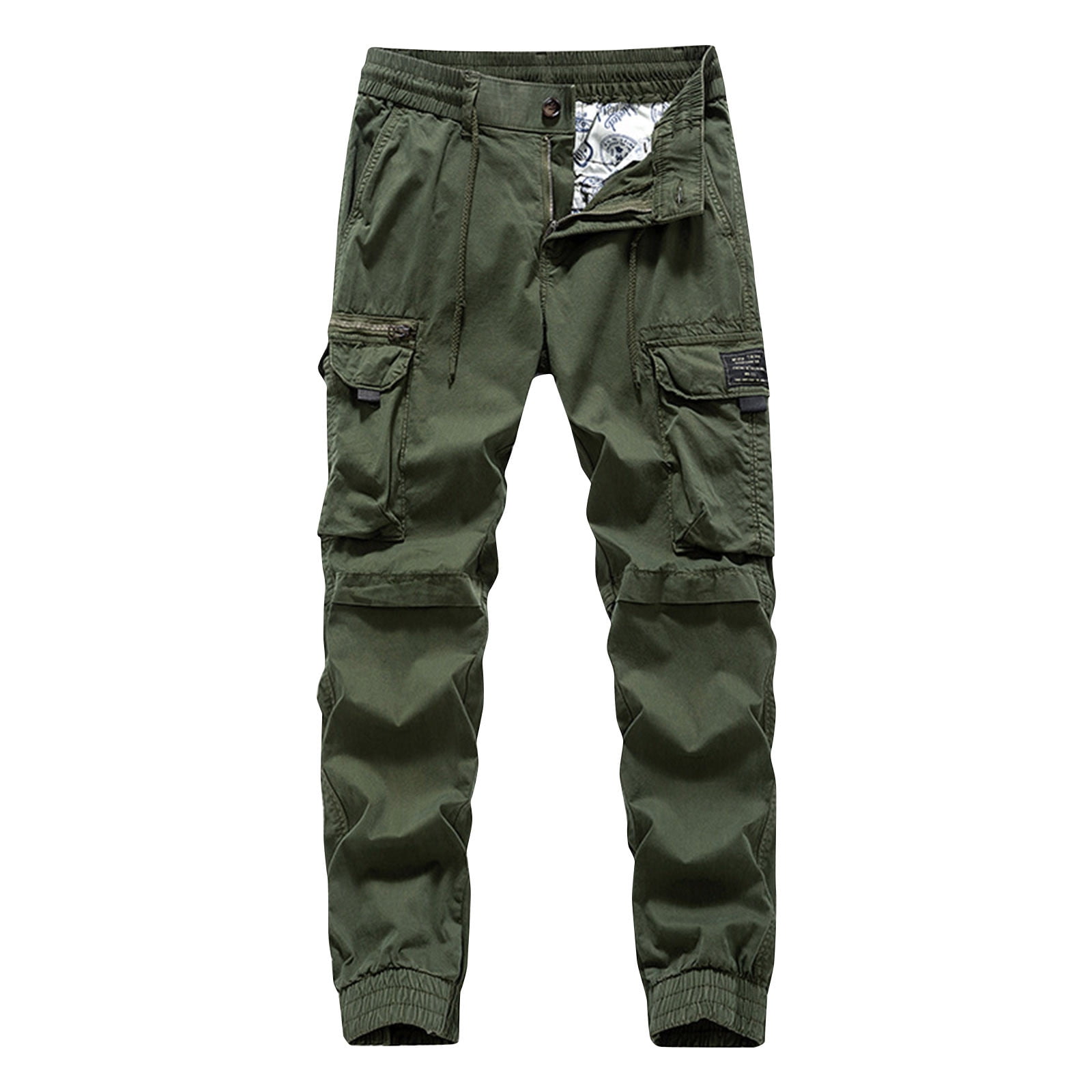 COSFO Casual Men's Pants Solid Cargo Green Straight Leg Trousers Zipper ...
