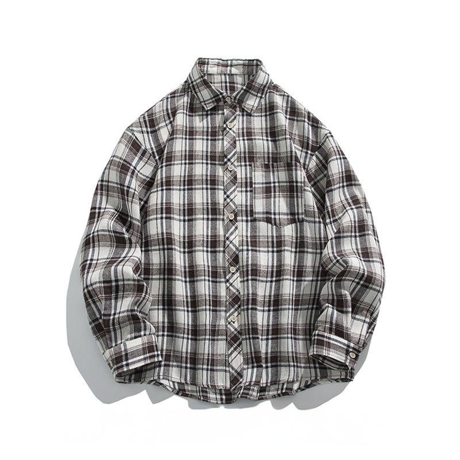 Regular Button COSFO Casual Men's Shirts Long Sleeve Plaid Collared Tops Plus Size ...