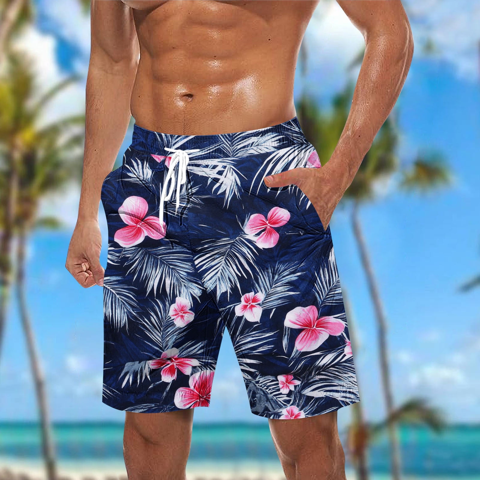 COSFO Casual Men's Shorts Hawaiian Board Elastic Waist Relaxed Fit with ...