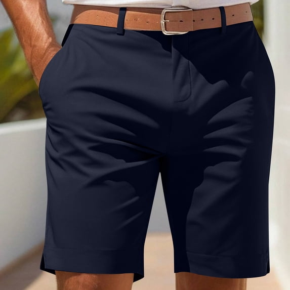 COSFO Casual Men's Shorts Solid Suit Button Pleated Loose Shorts
