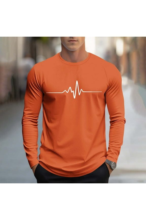 Casual Men's T-Shirts Cotton Graphic Long Sleeve Tops Loose Crew Neck Workout Pullover Graphic Tees