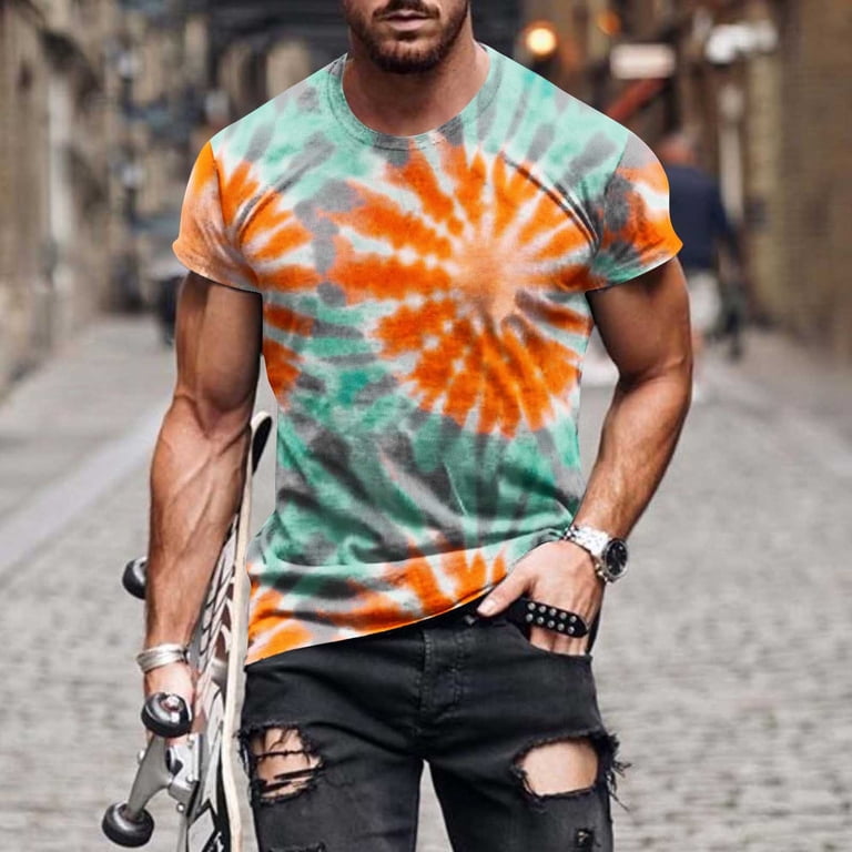 COSFO Casual Men's T-Shirts Short Sleeve Summer Tie Dye Graphic
