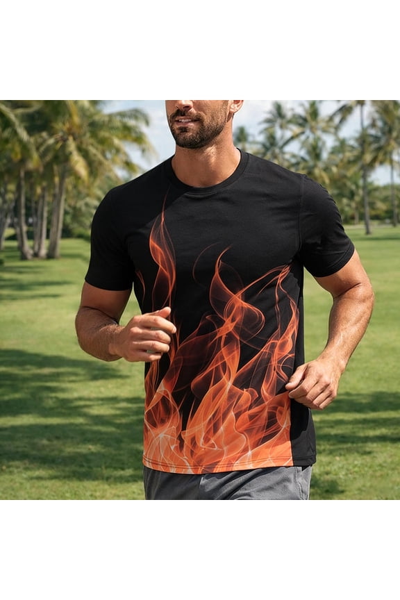 Workout Mens T Shirts Short Sleeve Flame Casual Graphic Tees Relaxed Fit Running Summer Crew Neck Pullover Tops