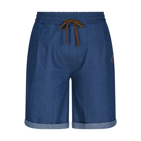 COSFO Casual Mens Bermuda Shorts Relaxed Fit Solid Wide Leg Denim Shorts Summer Drawstring Elastic Waist with Pockets Jeans Shorts