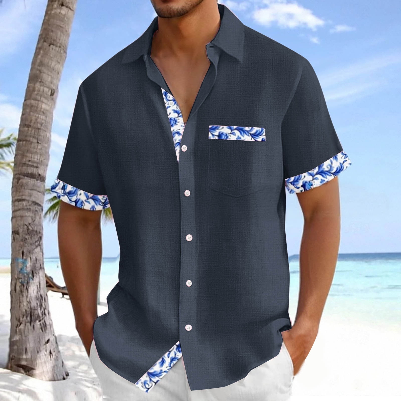 COSFO Casual Mens Button Down Shirt Collared Hawaiian Short Sleeve ...