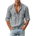 thumbnail image 1 of COSFO Casual Mens Button Up Shirt Long Sleeve Faux Linen Shirts Collared Work with Pocket Solid Classic Fit Shirts for Men, 1 of 8