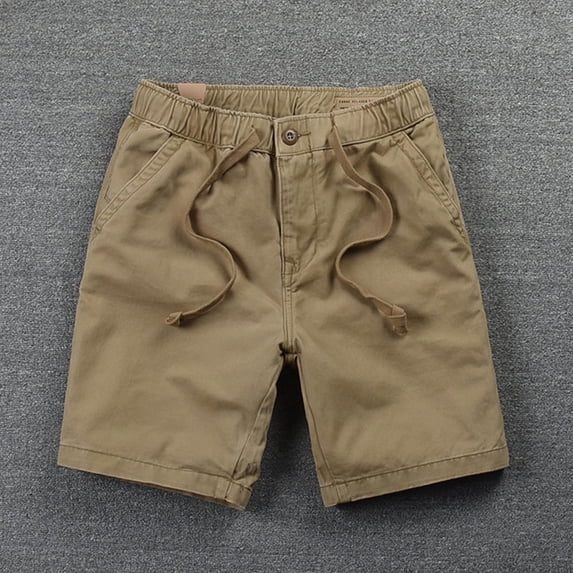 COSFO Casual Mens Cargo Shorts Yellow Elastic Waist Relaxed Fit Hiking Drawstring Work Shorts