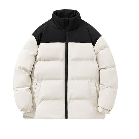 COSFO Casual Mens Jacket Zip Up Solid Puffer Yellow Quilted Jacket Waterproof Loose Long Sleeve Mid-Length Hoodless Jackets