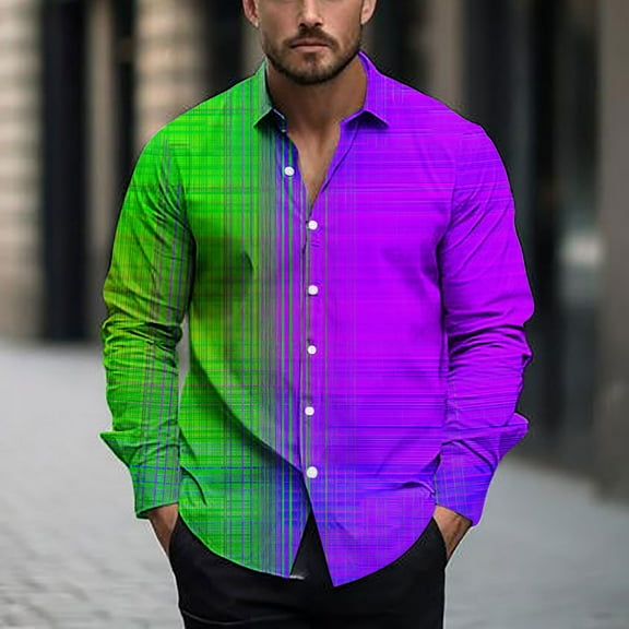 COSFO Casual Mens Long Sleeve Button Down Shirts Colorblock Tops Collared Loose Fit Mens Shirts