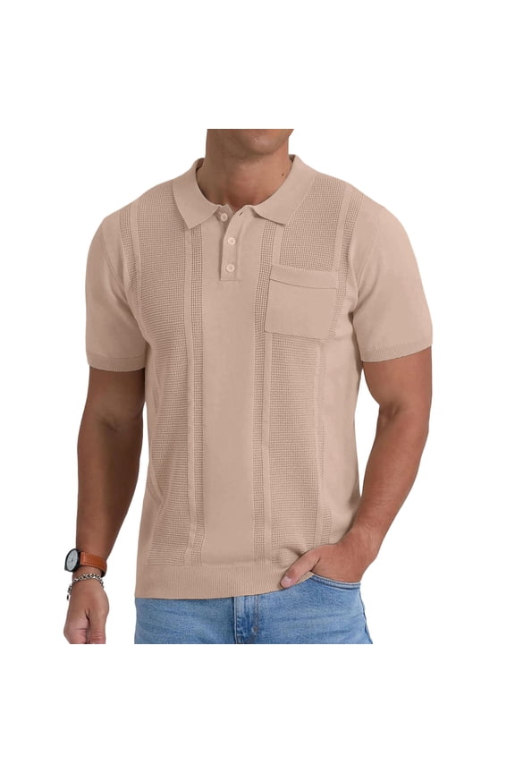 Casual Mens Polo Shirt Short Sleeve Knit Solid Shirt Solid Pullover Relaxed Fit Collared Textured Tops