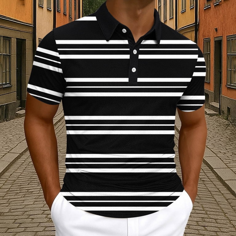 COSFO Casual Mens Polo Shirt Short Sleeve Mesh Striped Shirt Summer  Pullover Quick Dry Collared Slim Fit Tops - Walmart.com