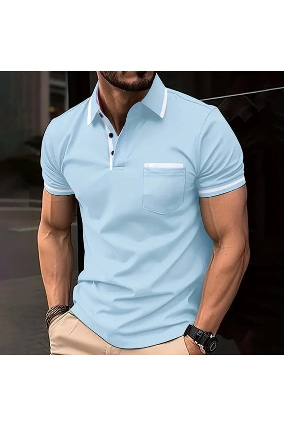 Casual Mens Polo Shirt Short Sleeve Solid Collared Tops Classic with Pocket Pullover Performance Shirts
