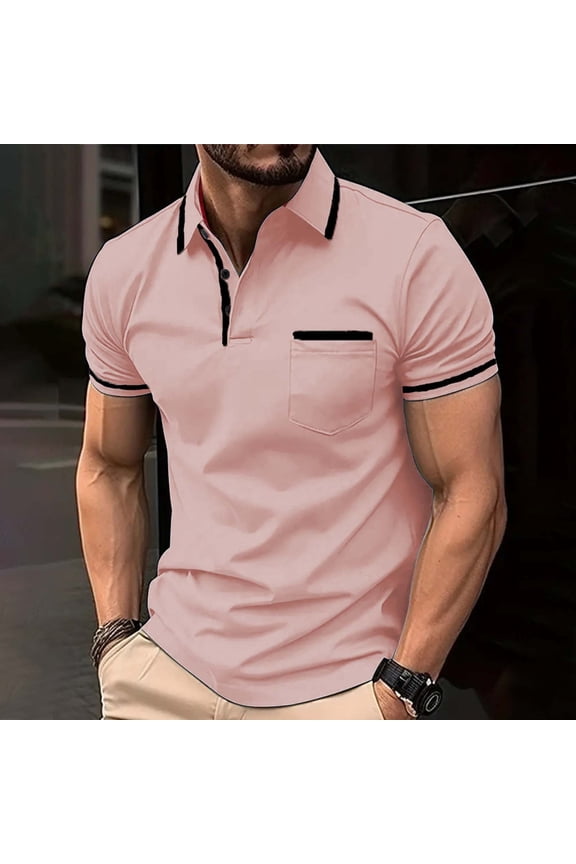 Casual Mens Polo Shirt Solid Collared Short Sleeve Tops Classic Performance Pullover with Pocket Shirts
