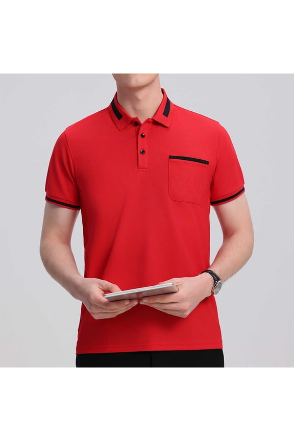 Casual Mens Polo Shirts Solid Collared Short Sleeve Tops with Pocket Performance Classic Pullover Shirts