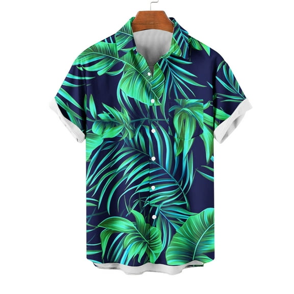 COSFO Casual Mens Shirts Collared Hawaiian Short Sleeve Tops Button Down Loose with Pocket Shirts